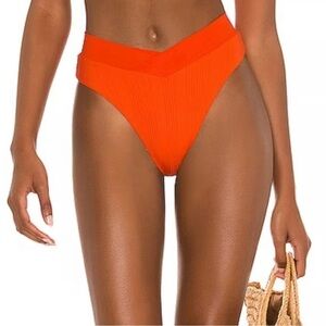 L*Space Womens Pointelle Rib Court Bikini Bottom in poppy orange/red